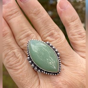 GREEN AVENTURINE GEMSTONE SILVER OVERLAY Statement Ring, Stamped .925.